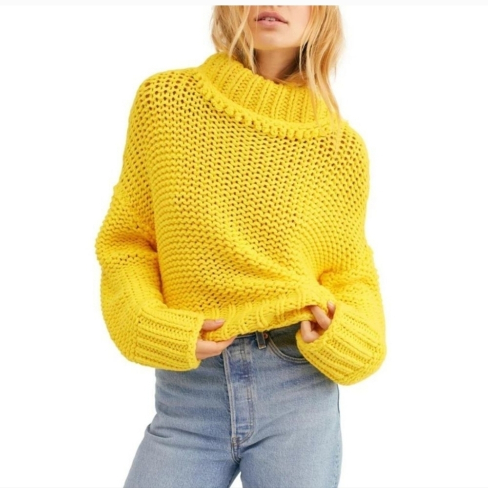 Free People Vibrant Yellow Cowl Neck Sweater